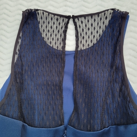 BCBGeneration Navy Fit/Flare Satin and Lace Dress Size 8 - Picture 5 of 13